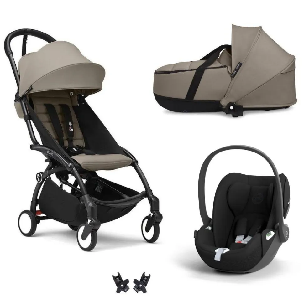 Poussette trio yoyo 3 + siège auto cloud t black + nacelle - châssis noir - taupe