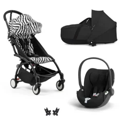 Poussette trio yoyo 3 + siège auto cloud t black + nacelle - châssis noir - zebra / noir