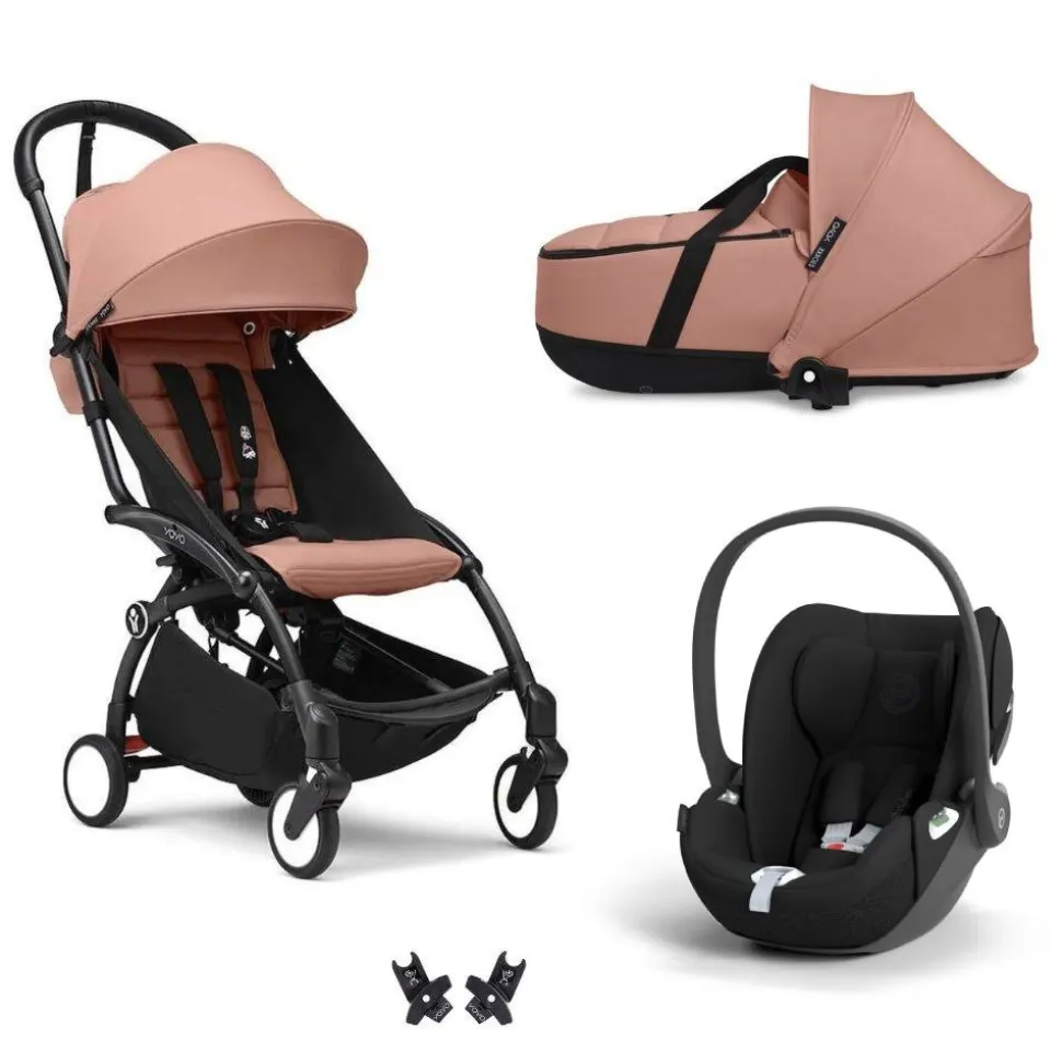 Poussette trio yoyo 3 + siège auto cloud t black + nacelle - châssis noir - ginger