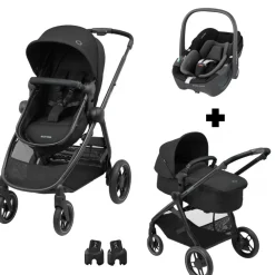 Poussette trio zelia 3 essential black + siège auto cabriofix i-size + nacelle