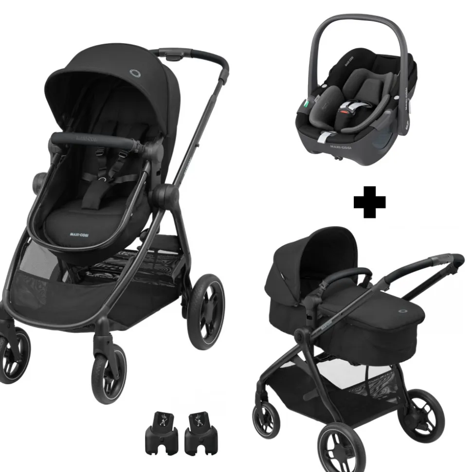Poussette trio zelia 3 essential black + siège auto cabriofix i-size + nacelle