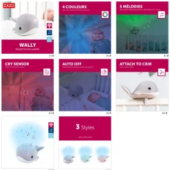 Projecteur d’ambiance océan wally la baleine gris
