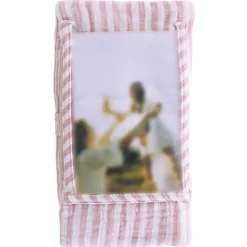 Protège-livret de famille rayé avec poche photo rose