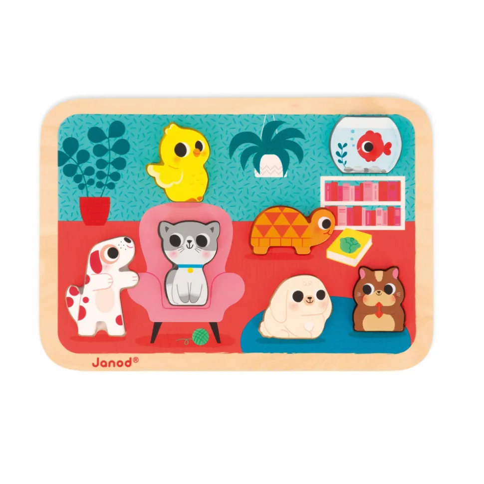 Puzzle en bois chunky animaux familiers 7 pièces