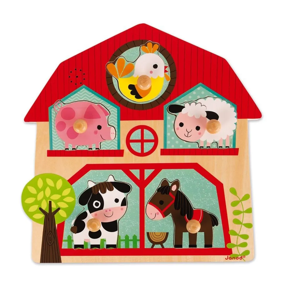 Puzzle en bois musical les copains de la ferme 5 pièces