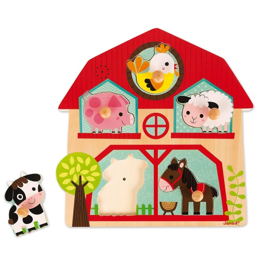 Puzzle en bois musical les copains de la ferme 5 pièces
