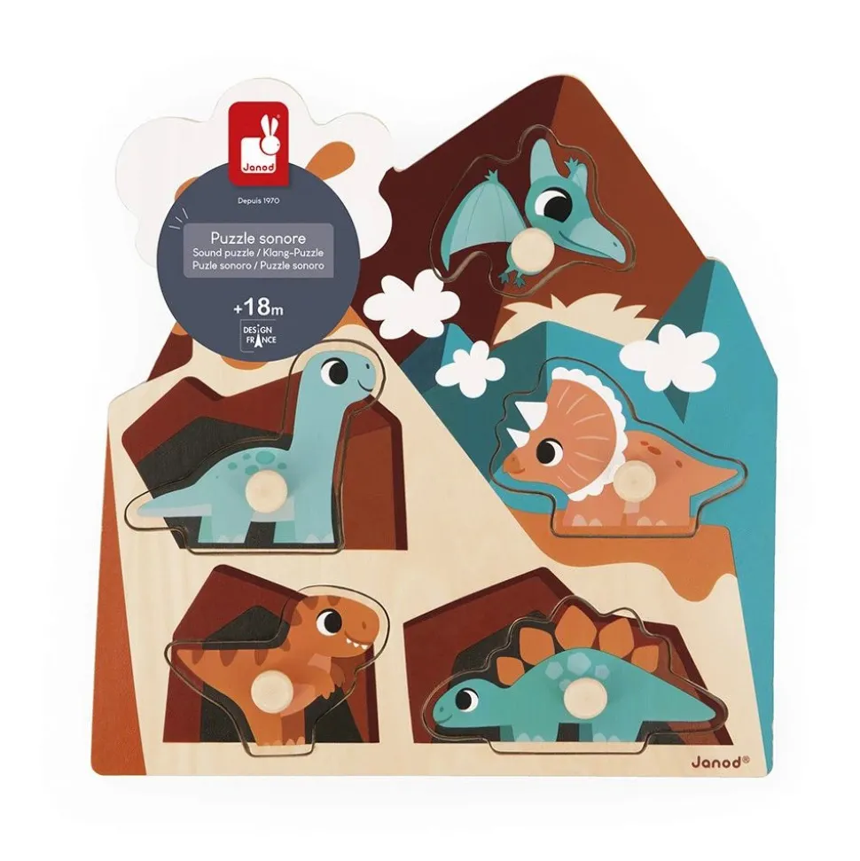 Puzzle sonore en bois enfant 5 pièces dinosaures