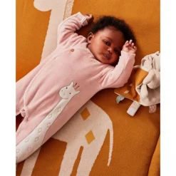 Pyjama bébé en velours girafe rose - 0 mois