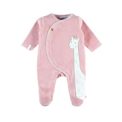 Pyjama bébé en velours girafe rose - 0 mois