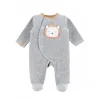 Pyjama bébé velours babou et kendi gris prématuré
