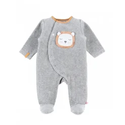 Pyjama bébé velours babou et kendi gris prématuré