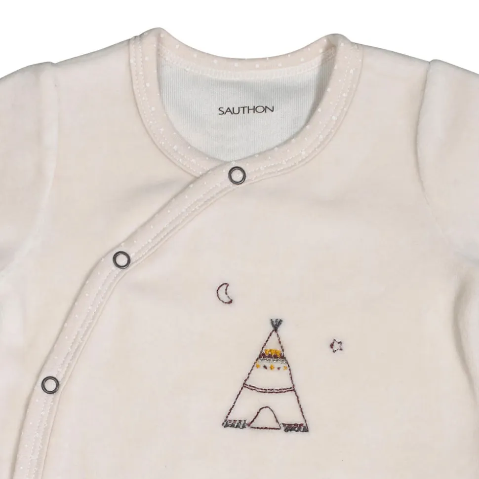Pyjama bébé velours beige naissance timouki