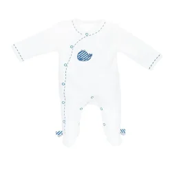 Pyjama bébé velours blanc blue baleine naissance ouverture côté