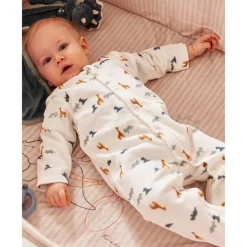 Pyjama bébé velours blanc dinosaures et girafes naissance