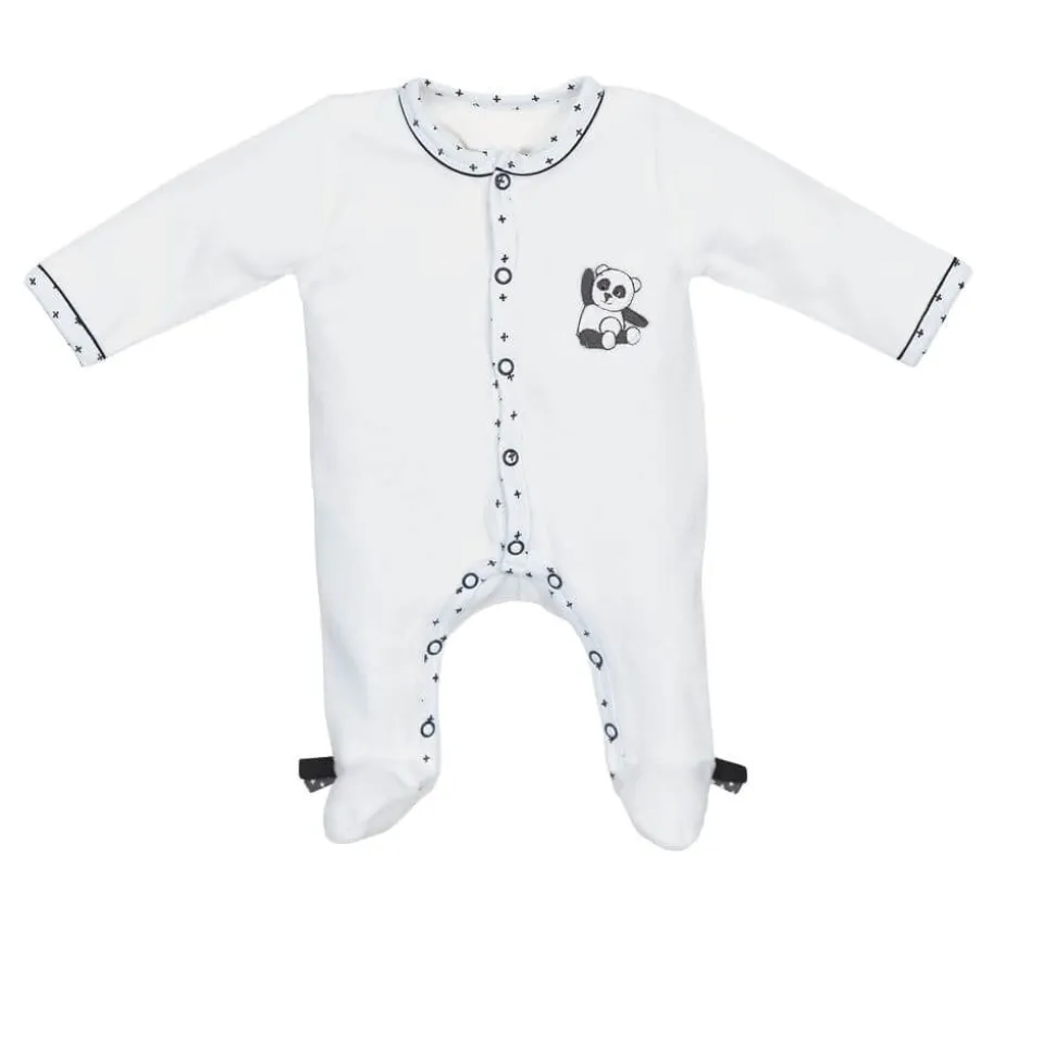 Pyjama bébé velours blanc 1 mois ouverture devant panda chao chao