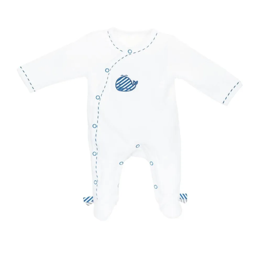 Pyjama bébé velours blanc 3 mois ouverture côté blue baleine