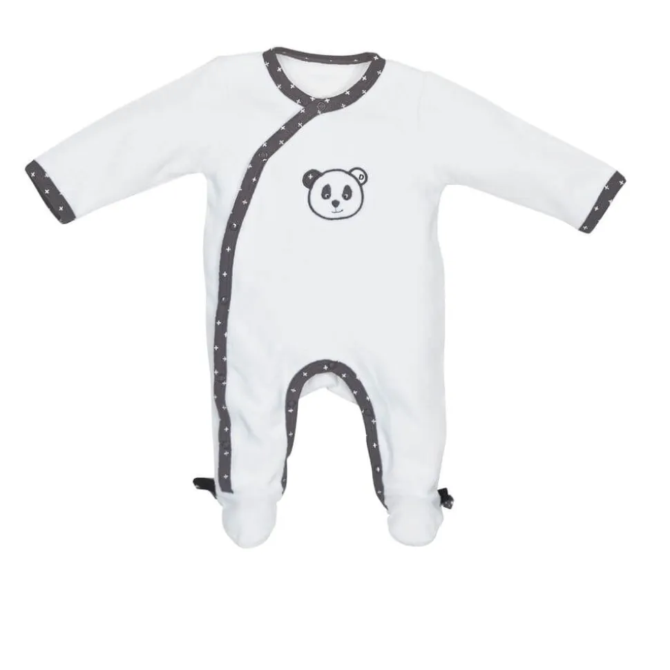Pyjama bébé velours blanc panda chao chao naissance ouverture côté