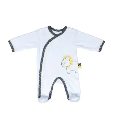 Pyjama bébé velours lion pluche et pompon naissance