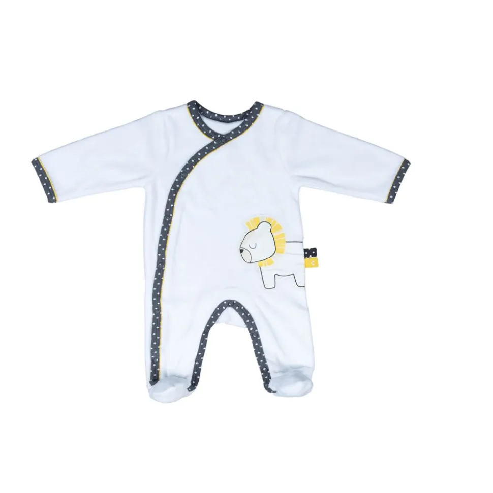 Pyjama bébé velours lion pluche et pompon naissance