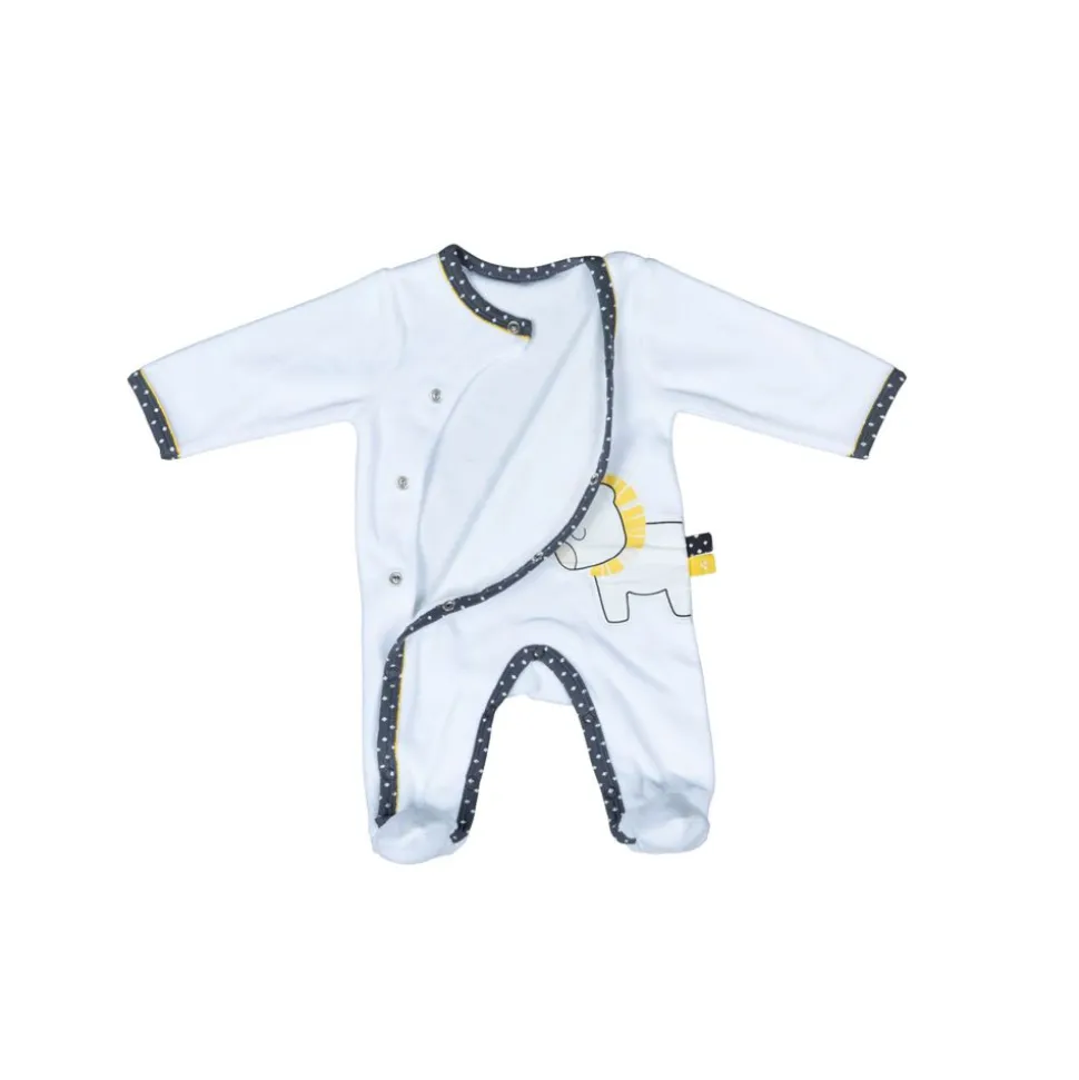 Pyjama bébé velours lion pluche et pompon naissance