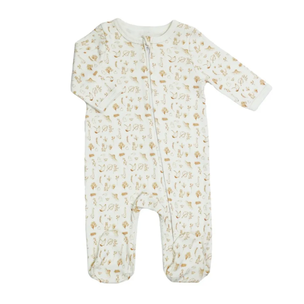 Pyjama coton zip 3 mois aop ecru