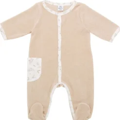 Pyjama hiver en maille bouclette biscuit imprimé feuilles - 3 mois