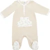 Pyjama été en coton beige / imprimé feuilles & libellules - 3 mois
