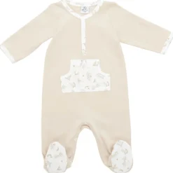 Pyjama été en coton beige / imprimé feuilles & libellules - 3 mois
