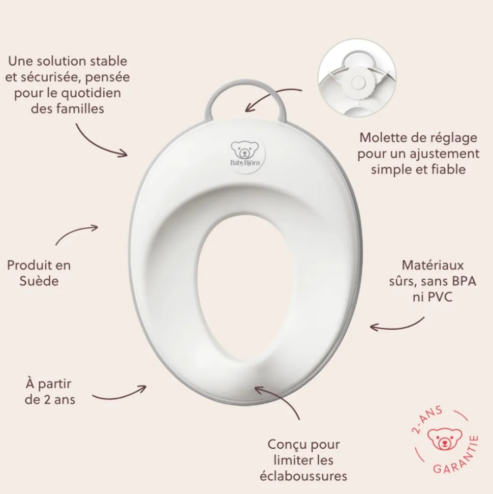Réducteur de toilette blanc et gris