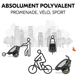 Remorque de vélo byke n walk duo dark green