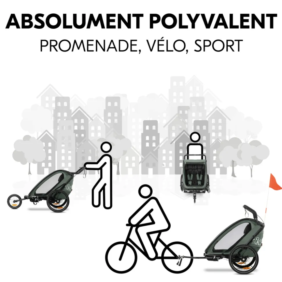Remorque de vélo byke n walk duo dark green