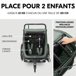 Remorque de vélo byke n walk duo dark green