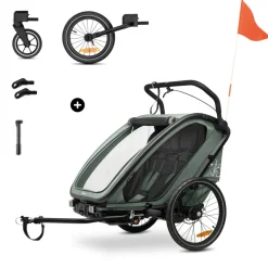 Remorque de vélo byke n walk duo dark green