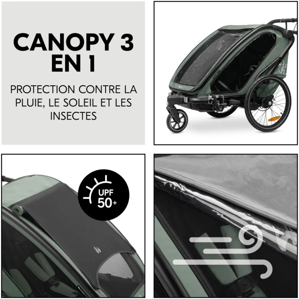 Remorque de vélo byke n walk duo dark green