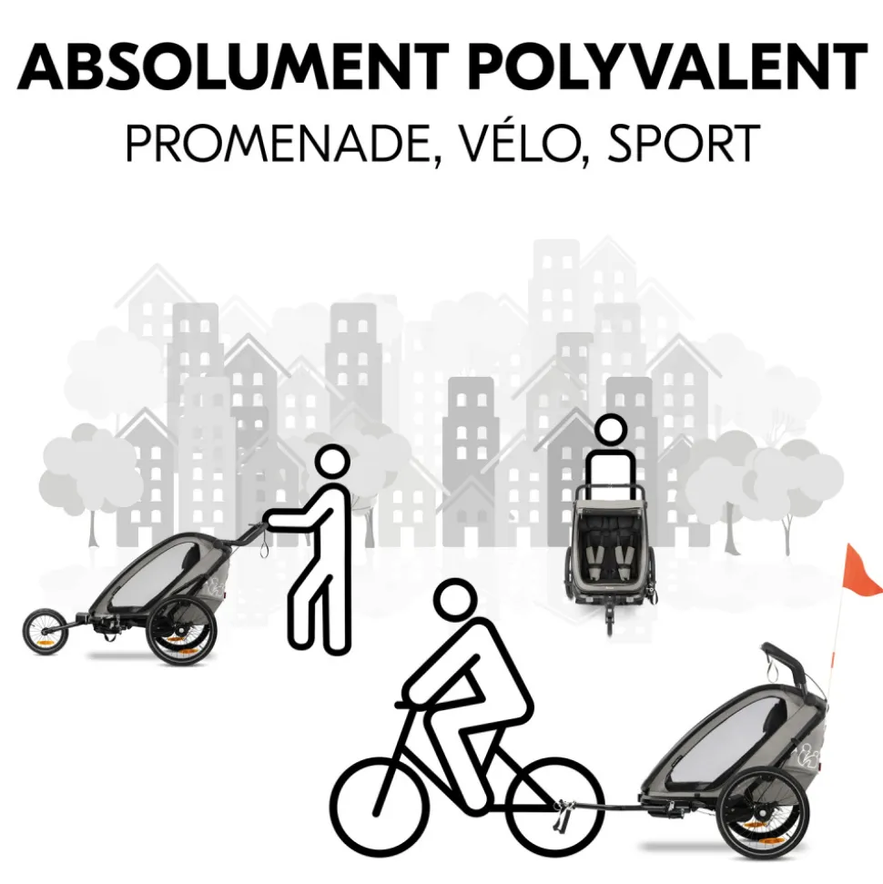 Remorque de vélo dryk duo light grey