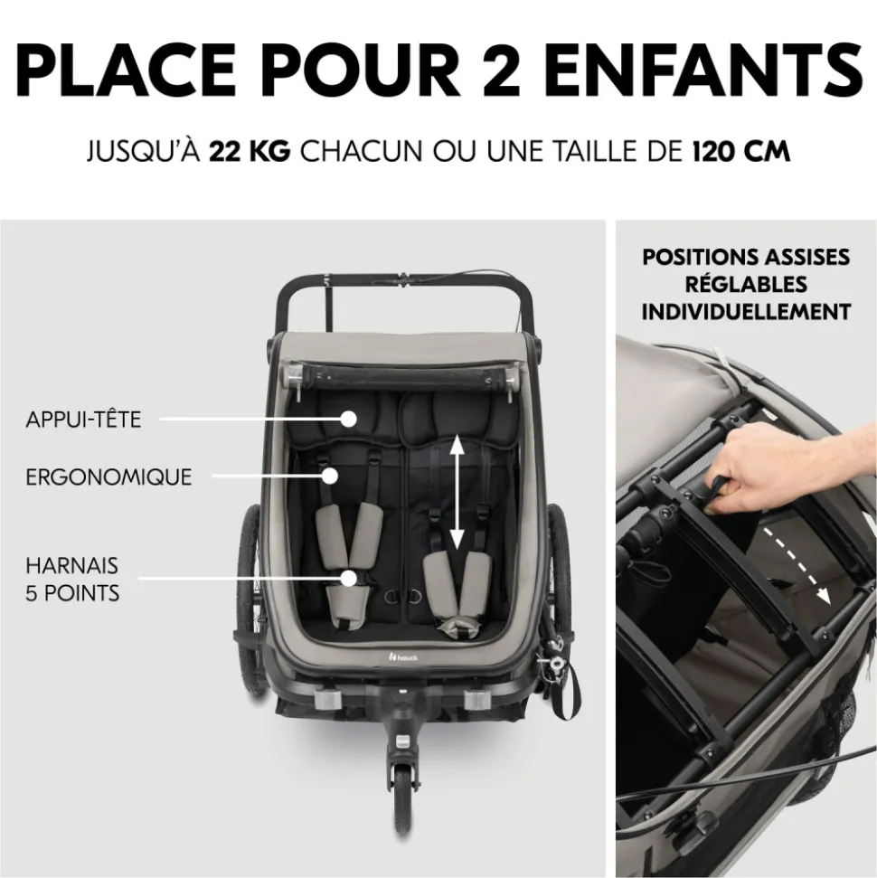 Remorque de vélo dryk duo light grey