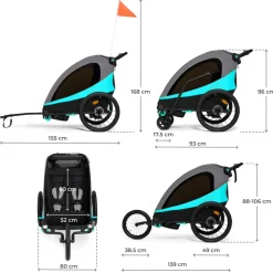 Remorque vélo enfant 3en1 nava bleu