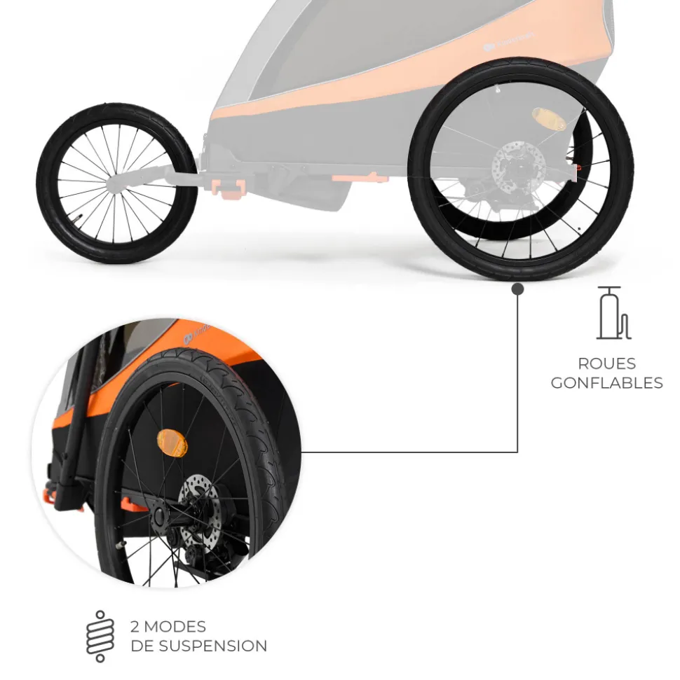 Remorque vélo enfant 3en1 nava orange