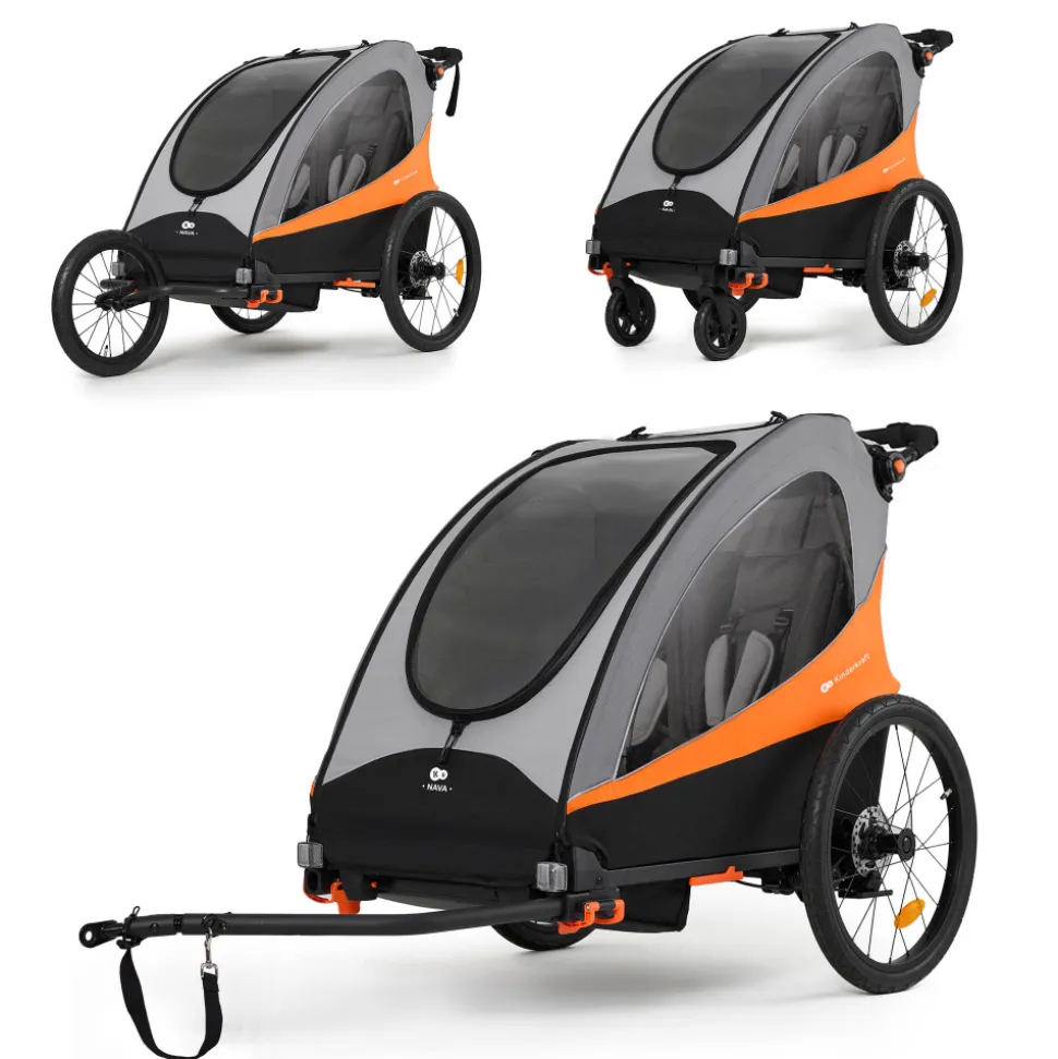 Remorque vélo enfant 3en1 nava orange
