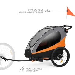 Remorque vélo enfant 3en1 nava orange