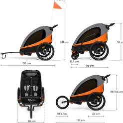 Remorque vélo enfant 3en1 nava orange
