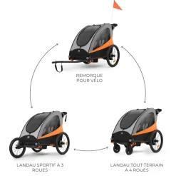 Remorque vélo enfant 3en1 nava orange