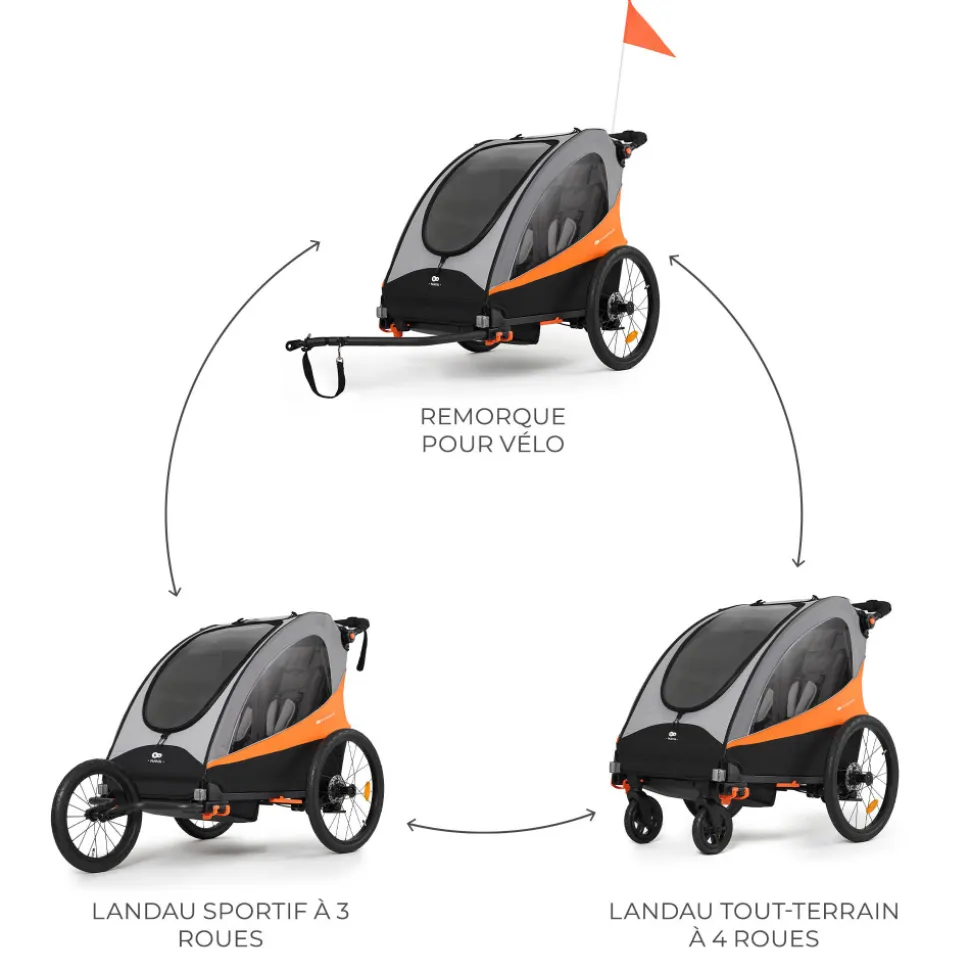 Remorque vélo enfant 3en1 nava orange