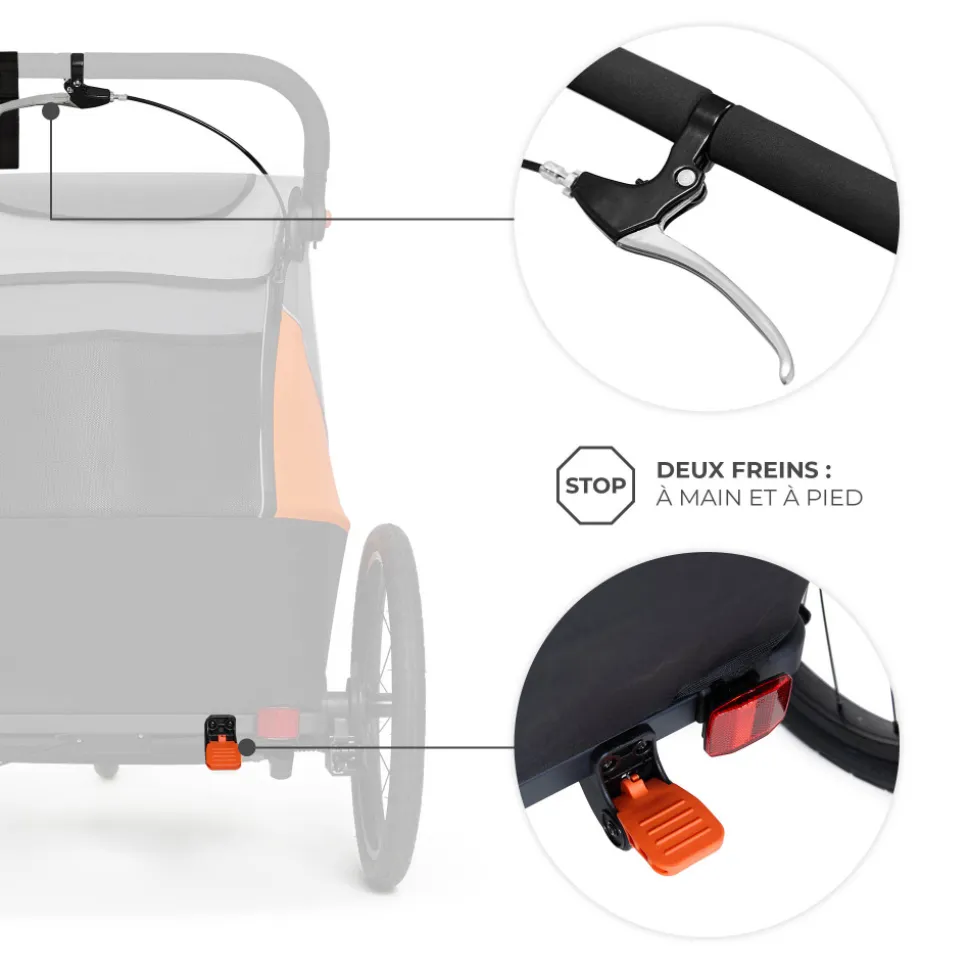 Remorque vélo enfant 3en1 nava orange