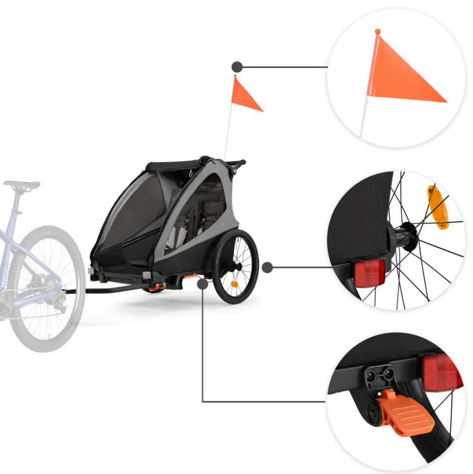 Remorque vélo enfant 2en1 nava walk gris