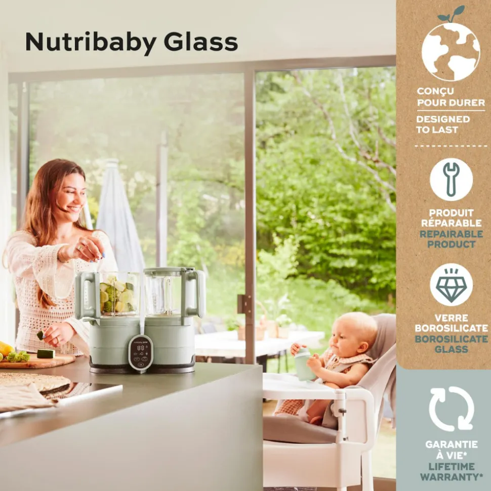 Robot cuiseur bébé nutribaby glass celadon green avec 2 babybols 250 ml