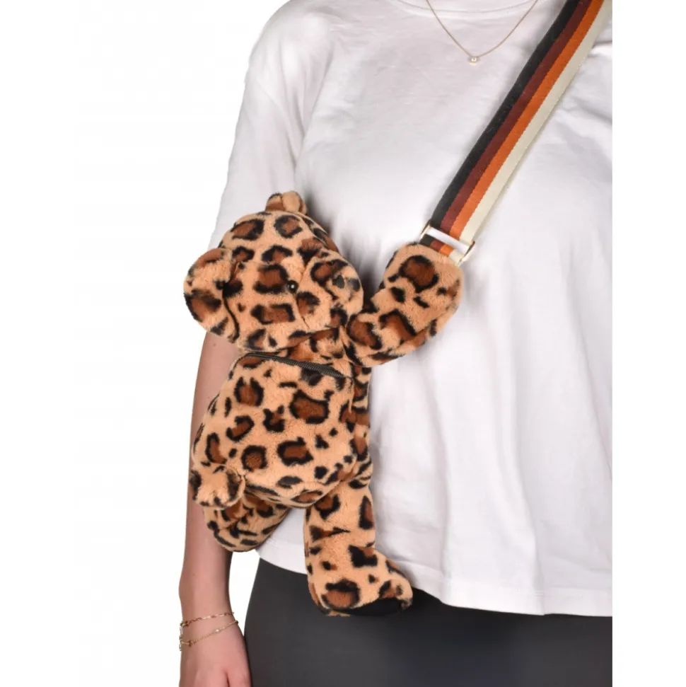Sac bandoulière ours en peluche 30 cm léopard