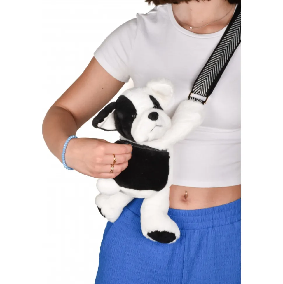 Sac bandoulière ours en peluche 30 cm black & white