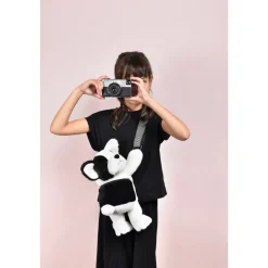 Sac bandoulière ours en peluche 30 cm black & white