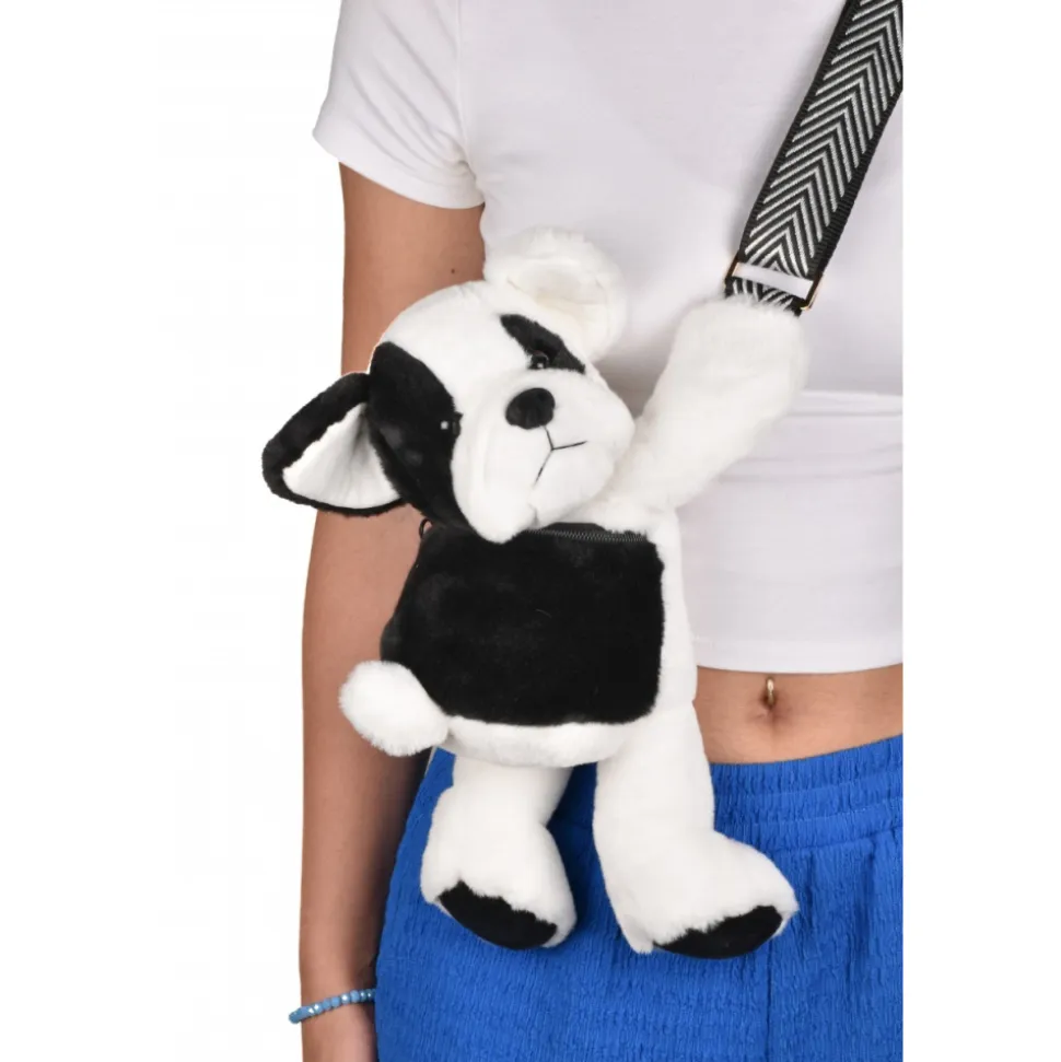 Sac bandoulière ours en peluche 30 cm black & white